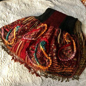 Wool Scarf with Embroidery